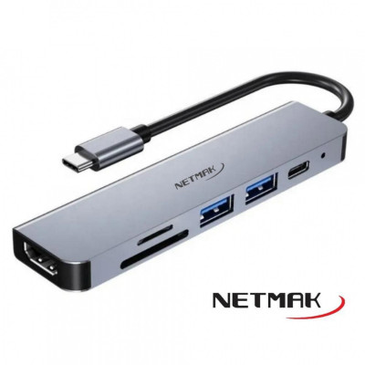 Hub Usb C  A Hdmi  2 Usb 3  Lector De Tarjetas  Usb Tipo C Netmak Nm-6en1
