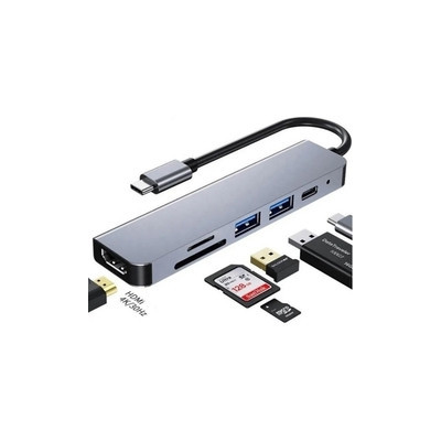 Hub Usb C  A Hdmi  2 Usb 3  Lector De Tarjetas  Usb Tipo C Netmak Nm-6en1